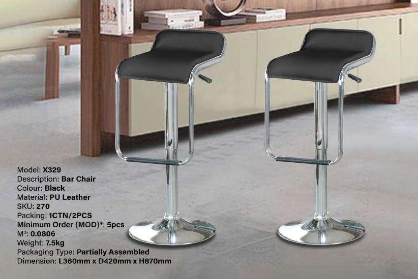 Product Image X329 BAR CHAIR (BLACK) (CP) (CX) - Image 1