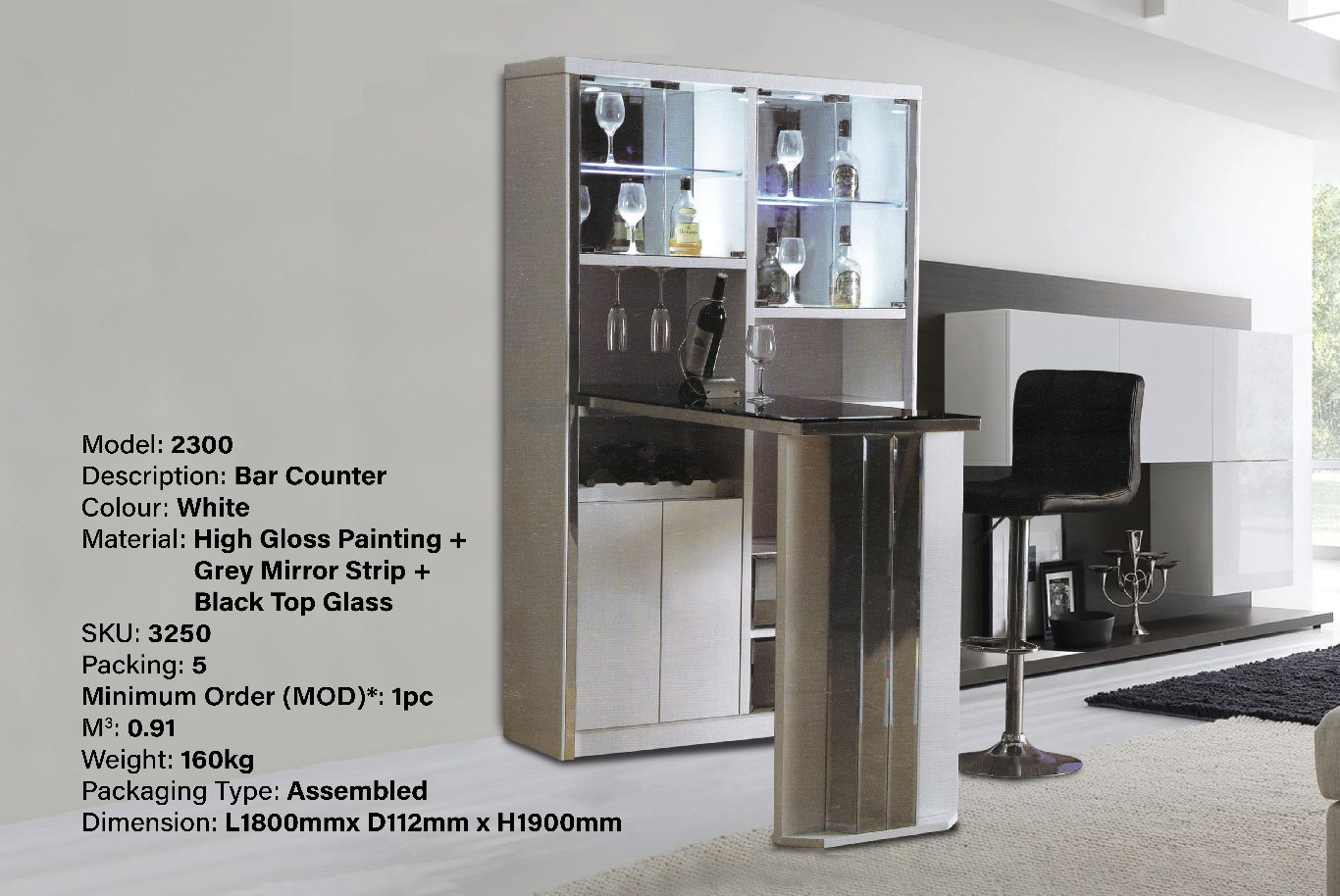 Product Image 2300 BAR COUNTER (WHITE) (CX) - Image 1