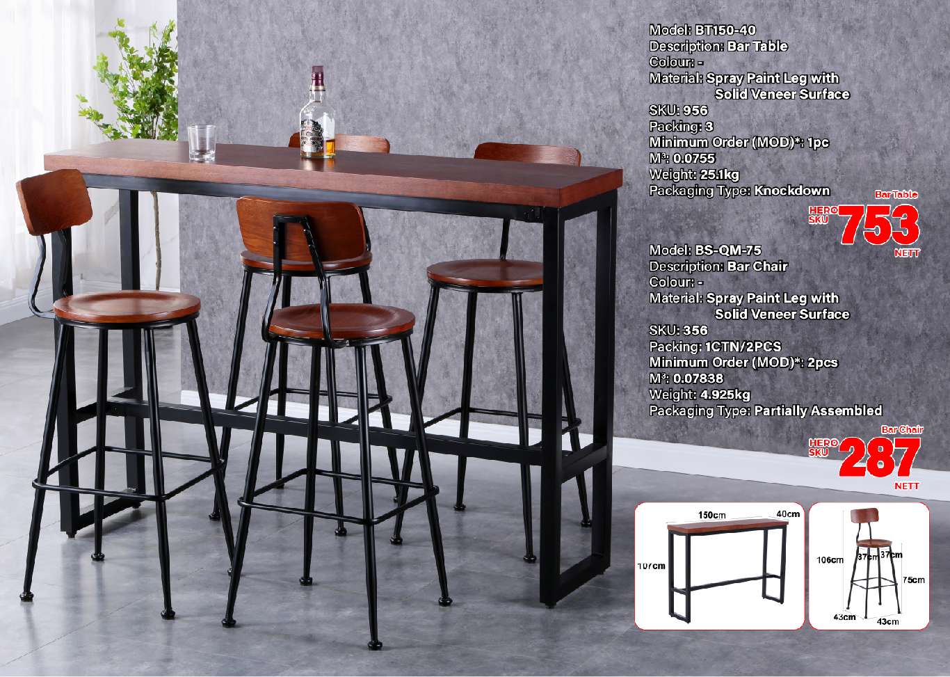 Product Image BT150-40 BAR TABLE (LEF) - Image 1
